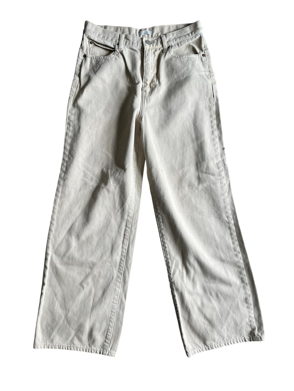 UNIQLO Womens 26 Beige Cotton Straight Wide Leg Pants Casual Trousers